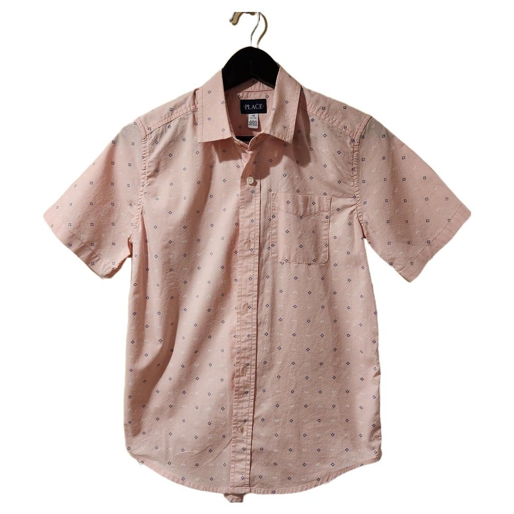 Boys Button Down Short Sleeve Shirt - Pink - XL